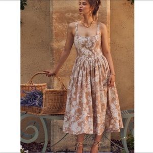 LoveShackFancy Majory Dress in Espresso Cotton Floral Midi Dress Size 6